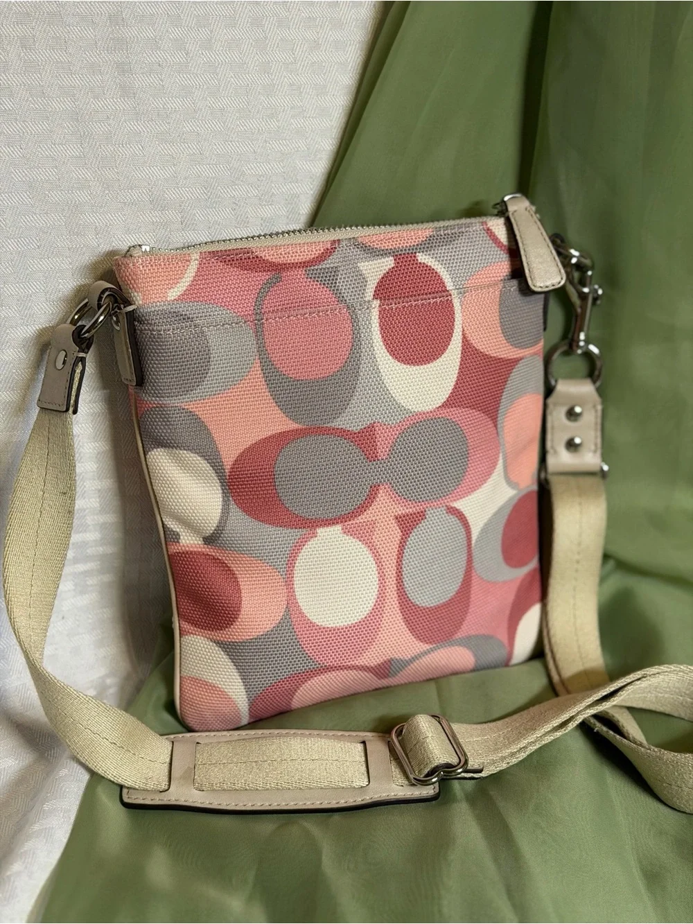 Coach Pink and Cream Signature Canvas Crossbody